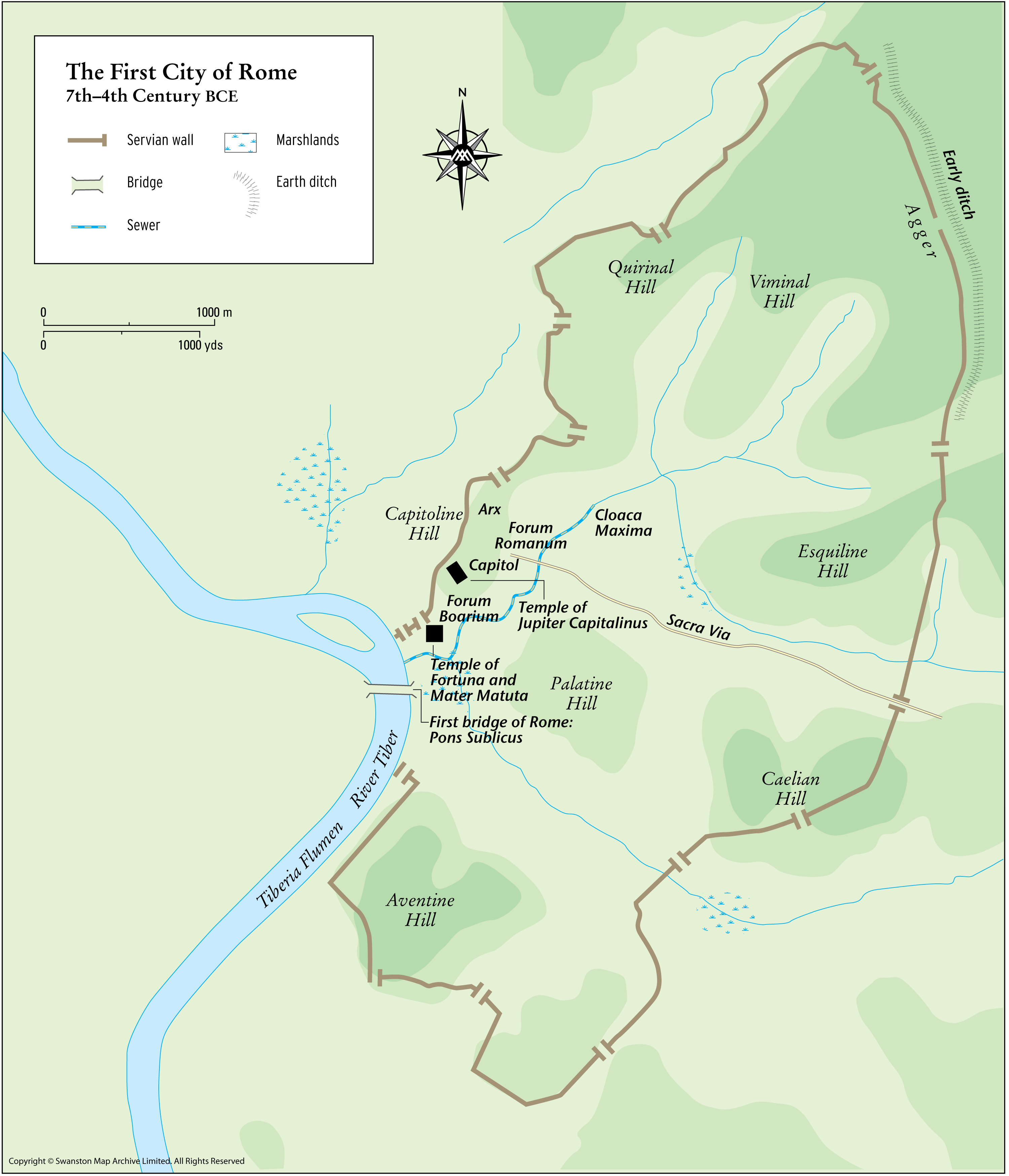 4th Bc Rome Map: First city of Rome, 7th to 4th century BC